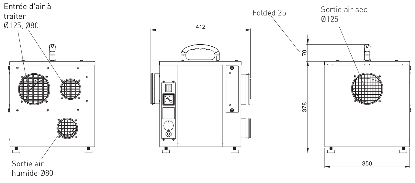 Dimensions déshumidificateur industriel DR-20B-30D