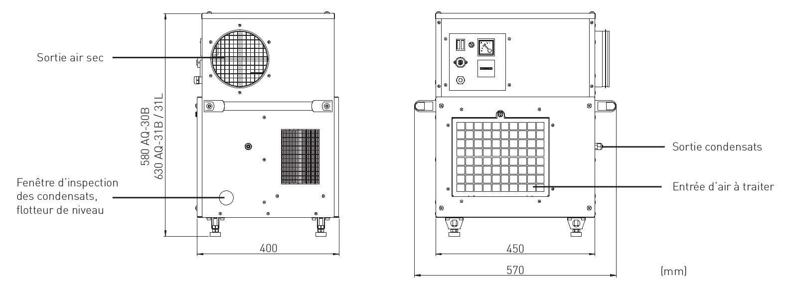 Dimensions déshydrateurs AQ-30B-31B-31L