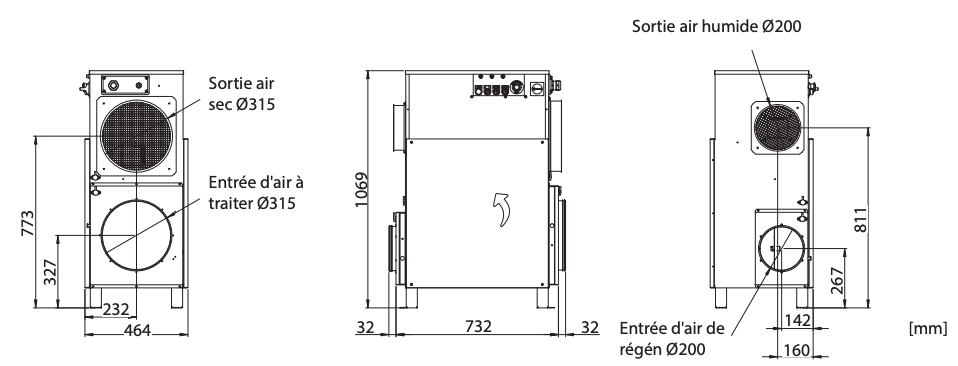 Dimensions déshydrateur industriel RL-60R-60LR